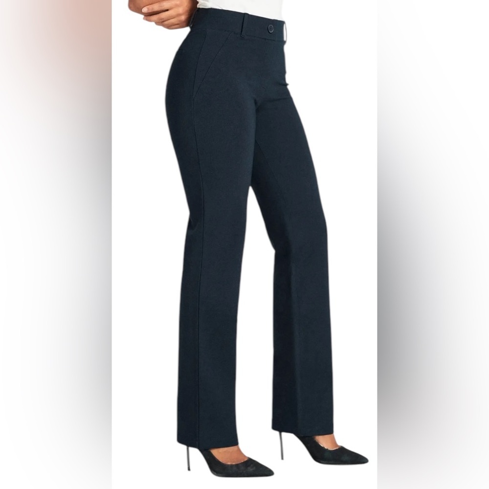 Betabrand Classic‎ Dress Pant Yoga Pants Straight Leg Navy Blue Medium Petite